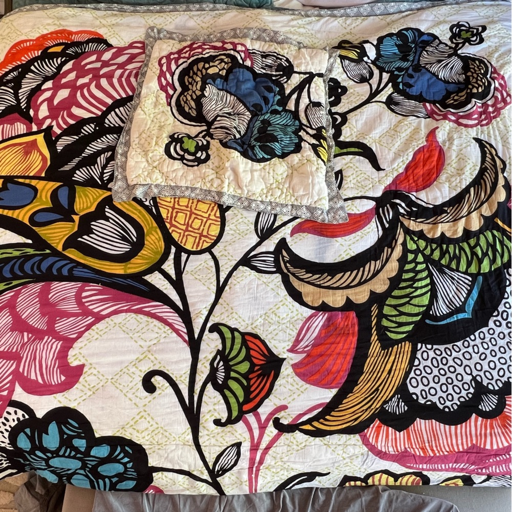 Anthropology vintage look Twin comforter and square pillow case